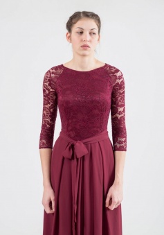 Lace 3/4 Sleeves Scoop Neck Bridesmaid Dress with Sash