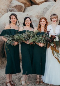 Spaghetti Straps Off Shoulder Slit Ruffled Bridesmaid Dress