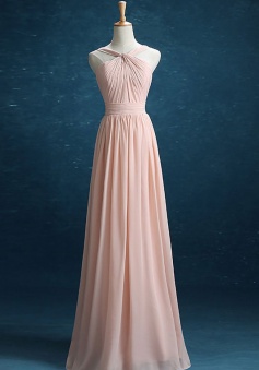 Criss-Cross Halter Neckline Straps Detail Back Bridesmaid Dress Long