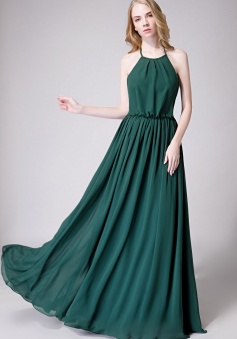 Halter Spaghetti Strap Open Back Chiffon Bridesmaid Dress with Sash