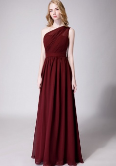 Illusion One-Shoulder Chiffon Pleated Bridesmaid Dress Long