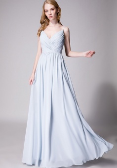 Spaghetti Straps Shell Neck Chiffon Bridesmaid Dress Open-back