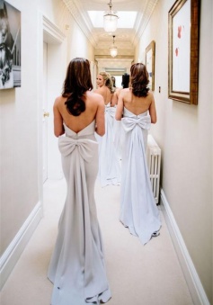 Tube Top Mermaid Open Back with Bow Bridesmaid Dress with A Train