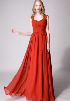 Modest Cap Sleeves Chiffon Long Bridesmaid Dress with Lace Back