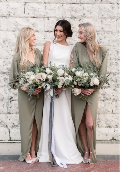 V Neck Long Sleeves Bridesmaid Dress with High Slit