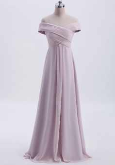 Crisscross Off-the-Shoulder Pleated V-back Bridesmaid Dress Long