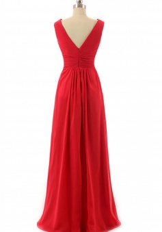 Tank V Neck & Back Pleated Chiffon Bridesmaid Dress Long