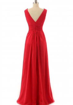 Tank V Neck & Back Pleated Chiffon Bridesmaid Dress Long