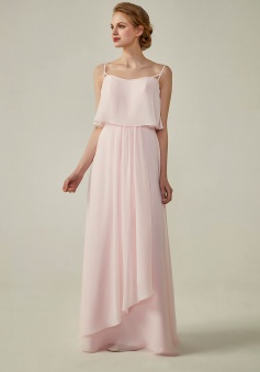 Boho Spaghetti Straps Chiffon V-Back Bridesmaid Dress with Flounce