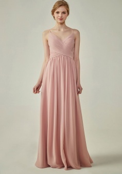 Spaghetti Straps Pleated Low V Back Bridesmaid Dress