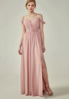 A-Line Cold Shoulder Spaghetti Straps Chiffon Bridesmaid Dress with Side Slit