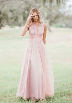 Multi-Wear Open Back Tulle Bridesmaid Dress Long