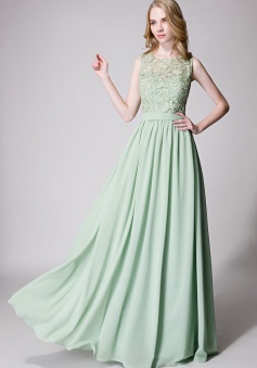 Lace Upper Bodice Illusion Scoop Neck Chiffon Bridesmaid Dress Sleeveless