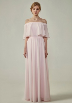 Bohemian Style Off Shoulder Chiffon Flounce Top Bridesmaid Dress