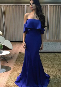 Charming Off the Shoulder Mermaid Ruffled Royal Blue Prom Dresses