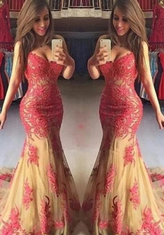 Memraid Elegant Floor Length Lace Prom Dress,Evening Dresses