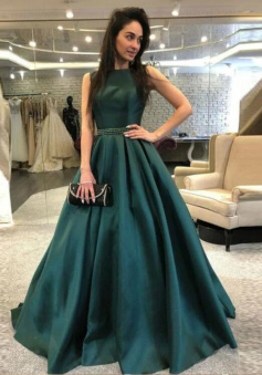 Elegant Sweep Satin Long Backless Evening Dresses Formal Dresses