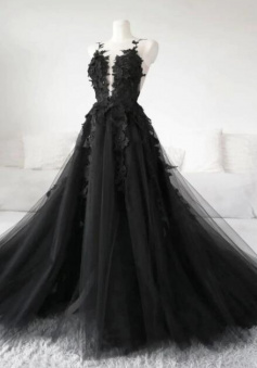 Vintage Mermaid Scoop Tulle Black Lace Evening Dresses
