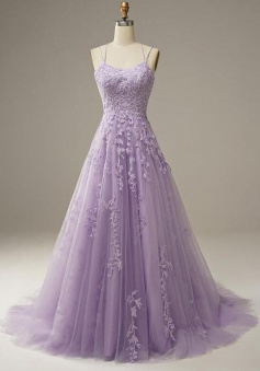 Spaghetti Straps Memraid Lilac Prom Dress with Lace