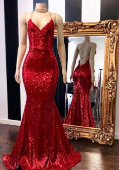 Sexy Halter Sequins Sparkle Evening Gowns Mermaid Prom Dress