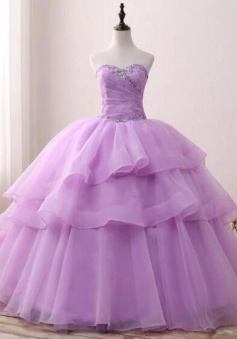 Sexy Lavender Organza Beaded Ball Gowns Prom Dresses