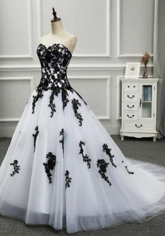 Mermaid Sweetheart White And Black Lace Long Prom Dress