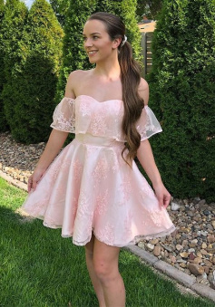 Off Shoulder Formal Lace Homecoming Dress For School Party