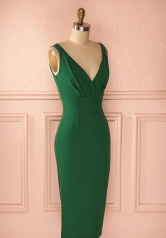 Simple Green V Neck Mother Of Bridal Dress