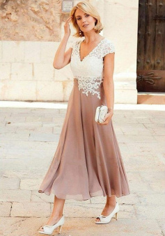 Cap Sleeve V-neck Chiffon Mother of the Bride