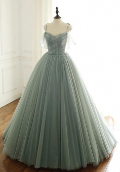 A Line Sweetheart Light Green Tulle Prom Dress