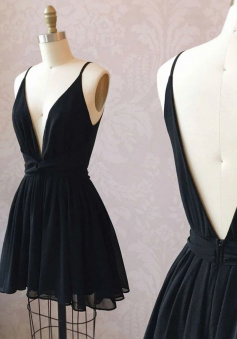 Cute V Neck Short Black Homecoming Dress Formal Dress
