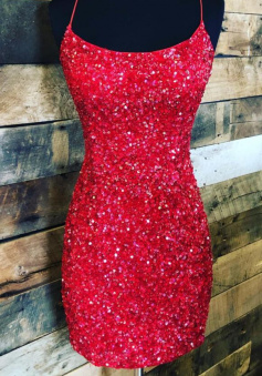 Sexy tight burgundy sequined short homecoming dress