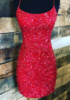 Sexy Tight Burgundy Sequined Short Homecoming Dress