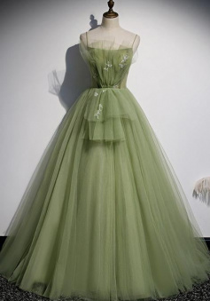 A Line Green Tulle Sweet 16 Prom Dress Formal Dress