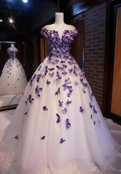 Vintage Purple Butterfly Appliques Quinceanera Dress Birthday Party Gown