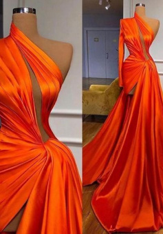 Vintage One Shoulder Pleats Evening Dress