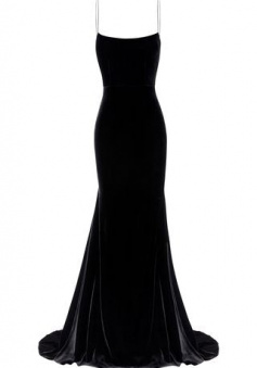 SImple Mermaid Spaghetti Straps Black Prom Dresses