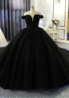 Off The Shoulder Ball Gown Tulle Prom Dress With Beading