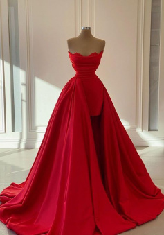 Charming Mermaid Red Satin Unique Prom Dress
