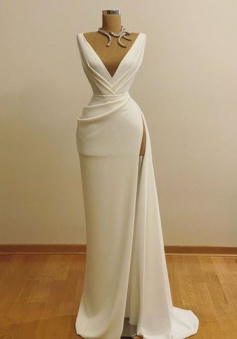 A Line V Neck Slit Side Long Evening Gown