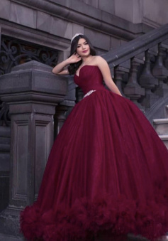 Vintage Mermaid Burgundy Ball Gown Prom Dresses