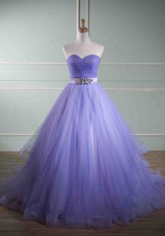 Sweetheart ball gown purple tulle prom dresses