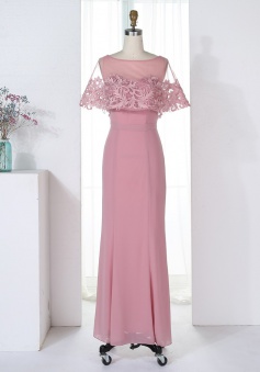 Sheath Bateau Blush Chiffon Bridesmaid Dress with Appliques Ruffles