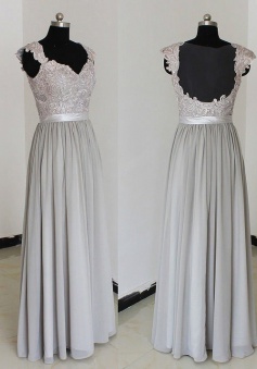 Elegant Sweetheart Floor Length Chiffon Silver Bridesmaid/Prom Dresses With Appliques