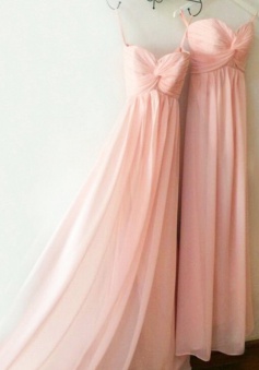 Hot Selling Sweetheart  Floor Length Chiffon Pink Bridesmaid Dress With Ruched