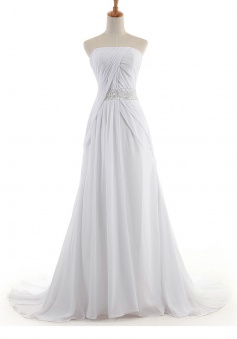 Elegant Strapless Sweep Train Ivory Bridesmaid Dress with Beading Pleats