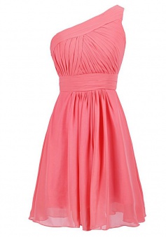 Hot Selling One Shoulder Knee Length Chiffon Core Bridesmaid Dress