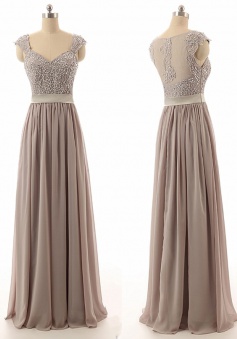 Hot Selling Sweetheart Floor Length Chiffon Grey Bridesmaid Dress With Beading