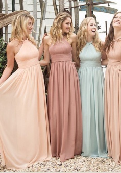 Elegant Halter Ruffles Empire Floor-length Chiffon Bridesmaid Dresses CHBD-70953