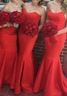 Charming Mermaid Sweetheart Floor Length Red Bridesmaid Dress